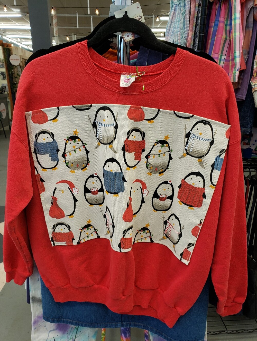 Upcycled Penguin Penguins Winter Christmas Sweatshirt